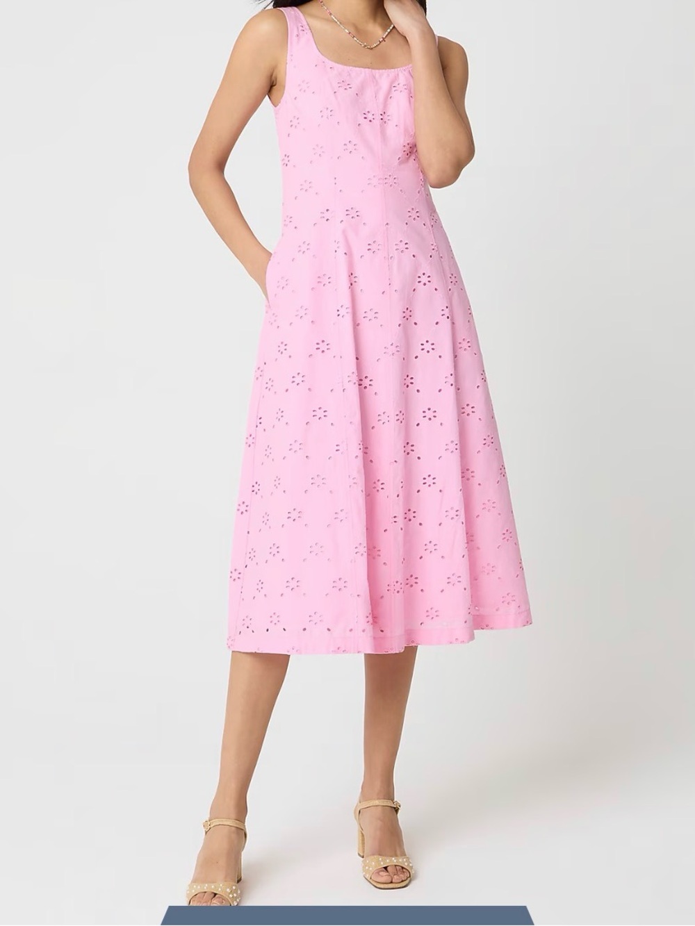 J. Crew Pink Eyelet Square-Neck Midi Dress
